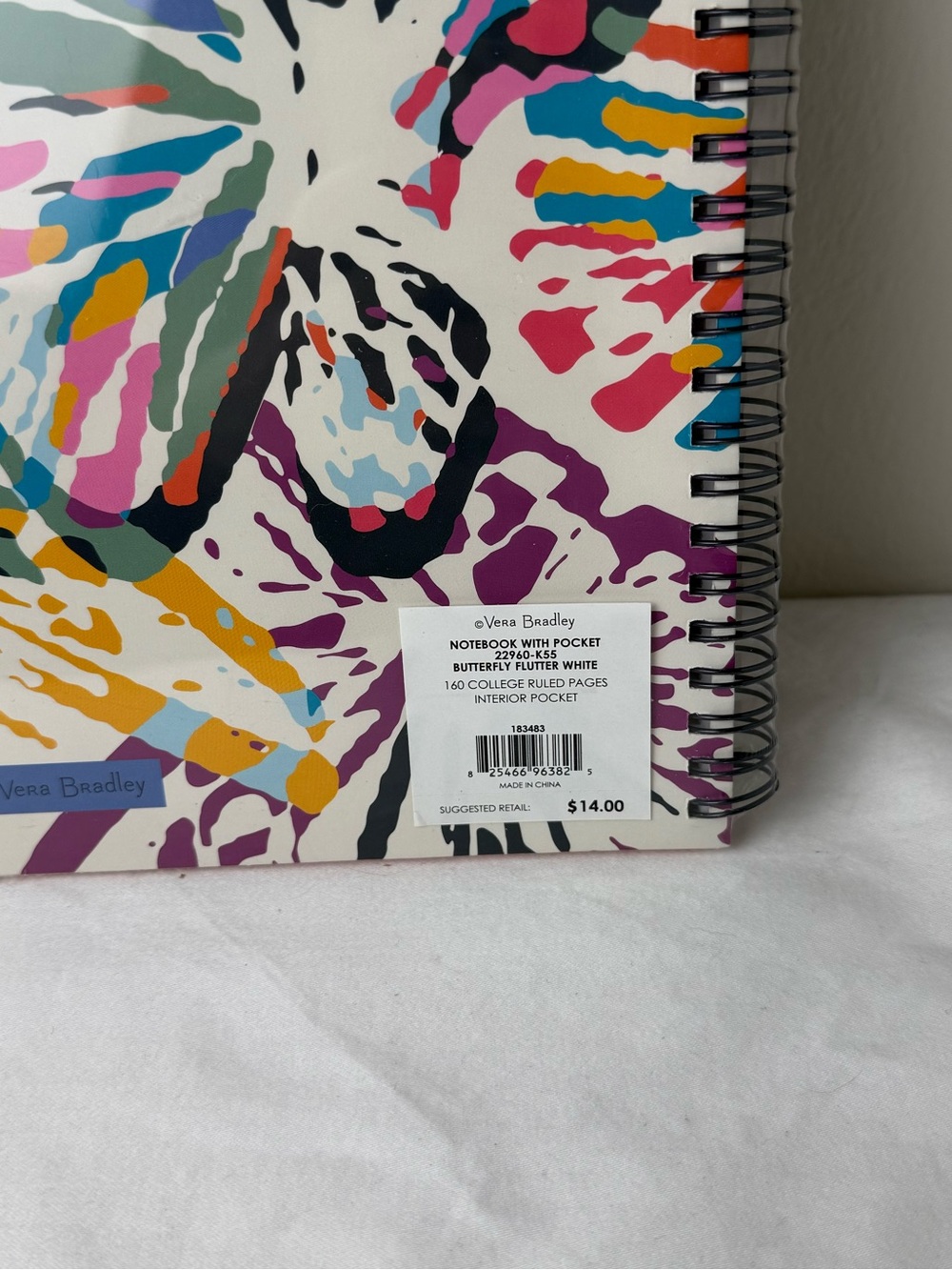 NWT Vera Bradley Butterfly Flutter White Large Notebook New - Picture 4 of 4